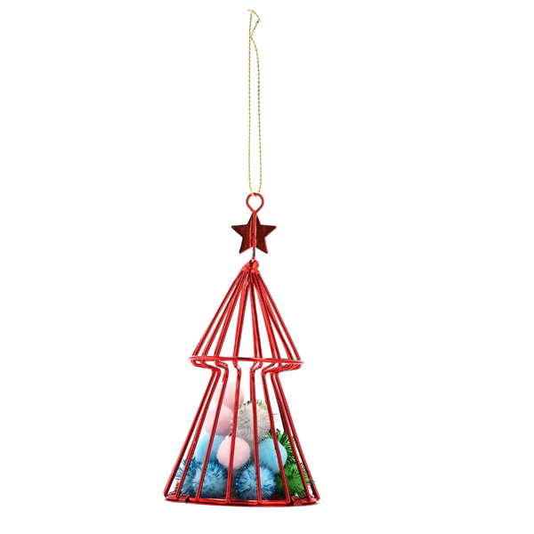 Season's Greetings Metal Tree with Pompoms Decoration