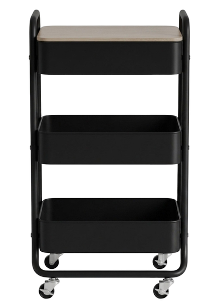 3-Tier Utility Trolley with Wooden Top