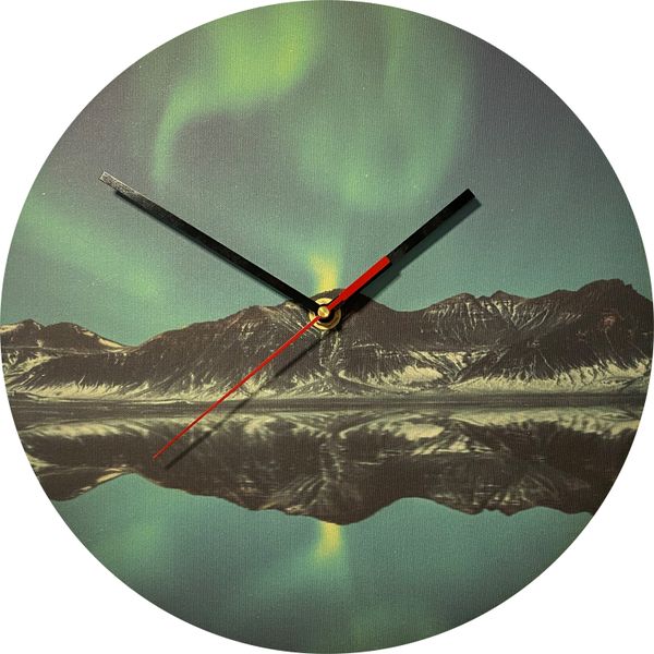 UnXusa - Canvas on MDF Wall Clock - Mountain Aurora