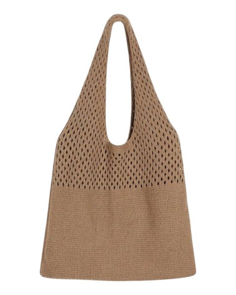 Elegant Hollow Crochet Shoulder Bag - Camel