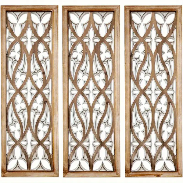 Decor 3 Piece Vintage Shabby Chic Carved Wooden Wall Art (45cm)