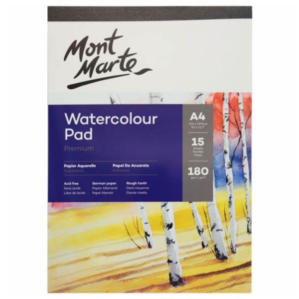 Mont Marte Premium Watercolour Pad A4 180gsm 15 Sheet