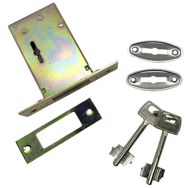 Gate Lock Set with 2 Keys, Cover Plate &amp; Escutcheons - Combo 1