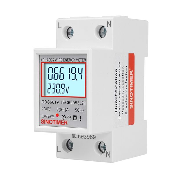 80A Smart Energy Meter with Backlit Display - DIN Rail Power Monitor
