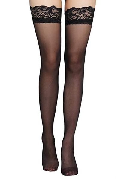 Women's Thigh High Stockings Sheer Lace Top with Non-Slip Silicone