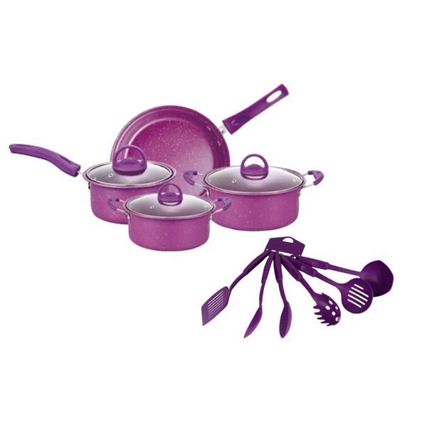 13 Piece Stylish Aluminum Non-Stick Pots With Cooking Utensils Set