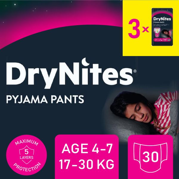 DryNites Pyjama Pants Bed Wetting Girl 4-7 Years 30s