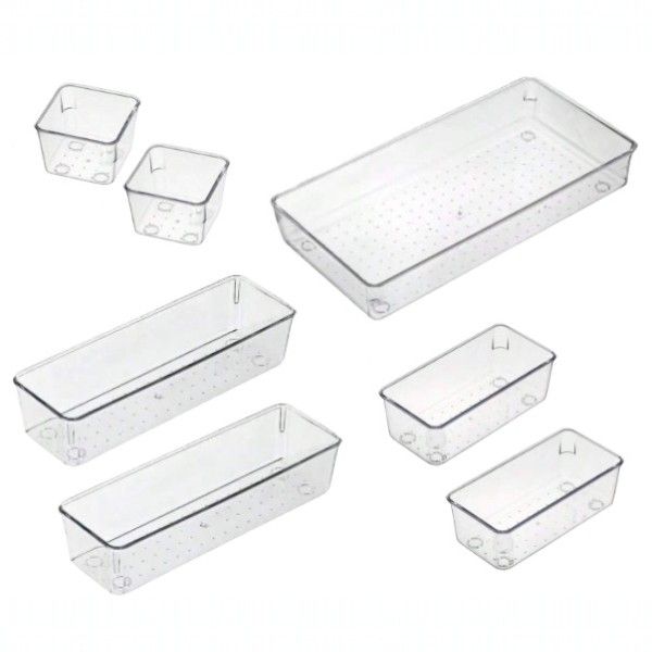 7 Piece - Non-Slip &amp; Stackable Drawer Organizers - Transparent