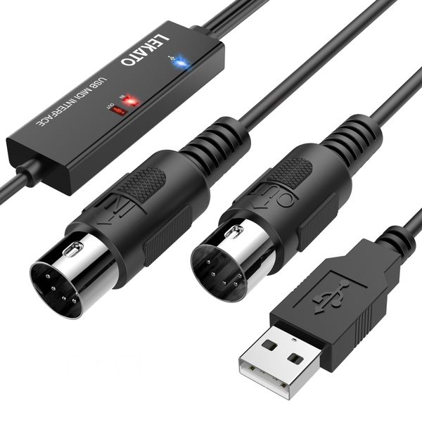 LEKATO USB To MIDI Interface 5 Pin USB Interface Cable 6.5ft 16 Channels