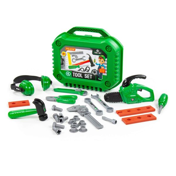 Tool Box Set with Toy Chain Saw - Green