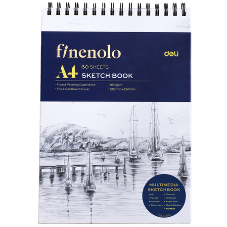 Deli Finenolo A4 Sketch Book Multi-Media 160gsm 60 Sheets Top Binding Image
