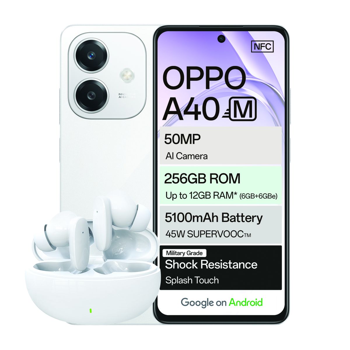OPPO A40M 256GB LTE Dual Sim - Starlight White +Buds