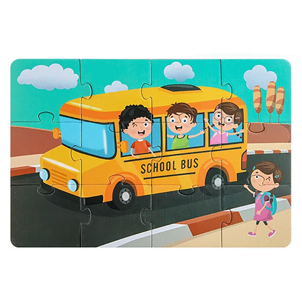 Children's Educational School Bus Jigsaw Puzzle Game Toy - 12 Pieces