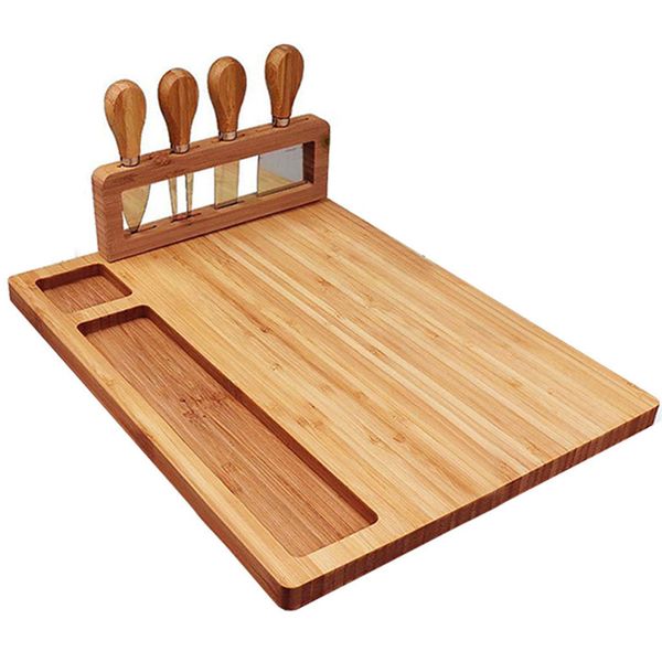 Bamboo Serving Tray with 4 Stainless Steel Knives