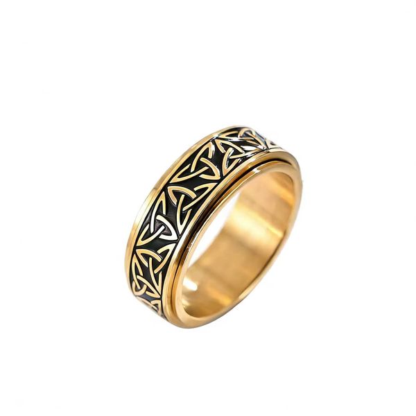 High Polish 7mm Flat Two Tone Celtic Trinity Knot Wedding Band Gold