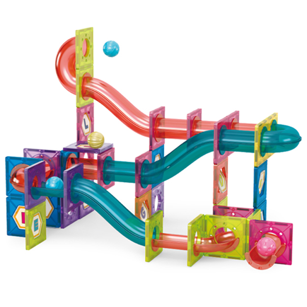 Magworld - 77 Piece Magnetic Marble Run Set - STEM Building Blocks Toy