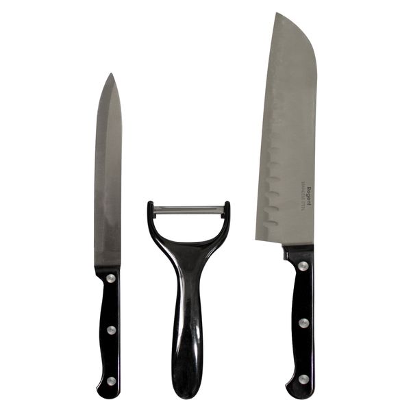 Regent Kitchen Santoku, Utility &amp; Peeler 3 Piece Set - 29cm / 24,5cm / 14,5cm
