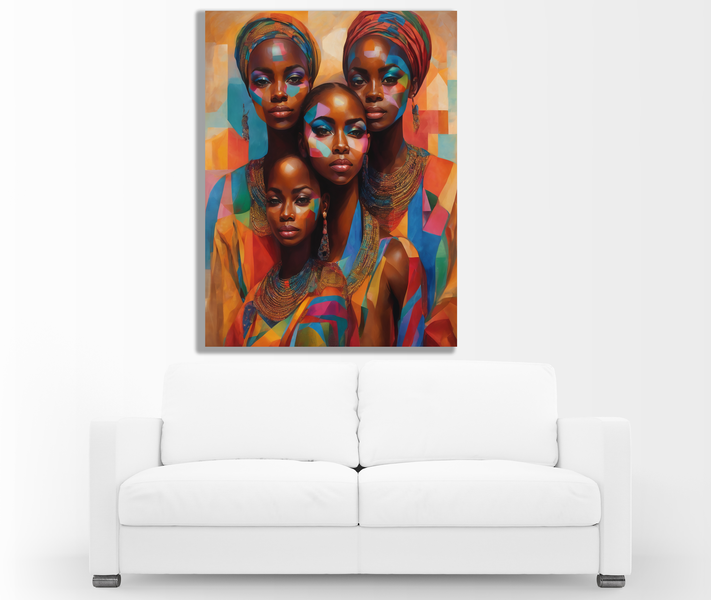 0176 Colorful African Sisters Canvas Wall Art