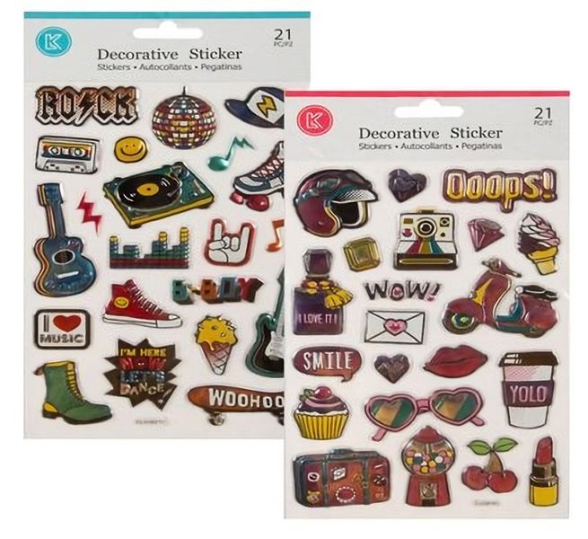 Pack of 4x Sticker Embossed Foil Puffy 21pcs per Pack