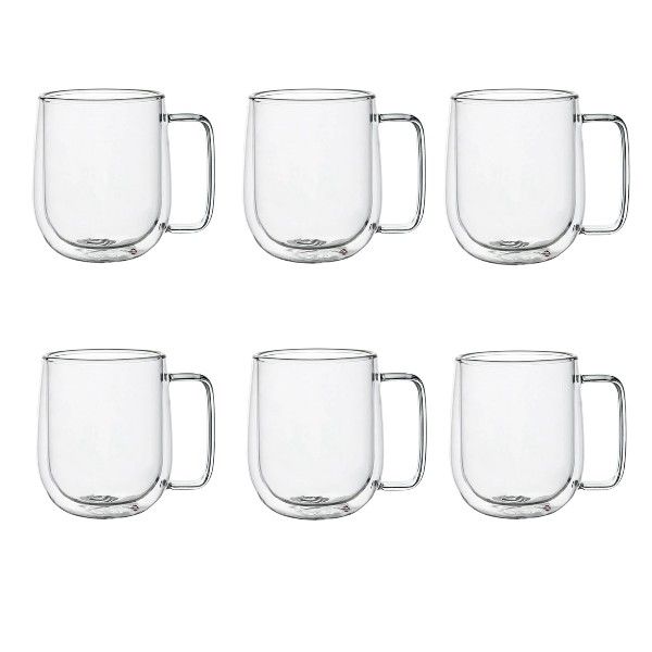 350 ml - 6 Pack Double-Layer Glass Coffee Mug Set - Transparent