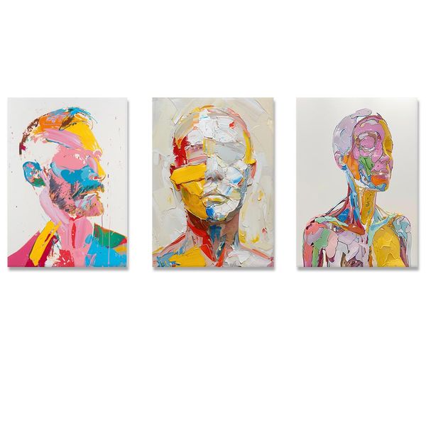 Canvas-3-Art- Pieces Beautiful Colourful Face Fugures Abstract Wall Art
