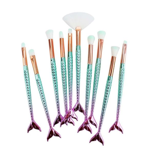 10 Piece Mermaid Fan Makeup Brushes Set for Beauty Woman Gifts Maquillajes