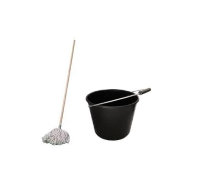 Mop and Bucket - 10L Black Plastic with Steel Handle