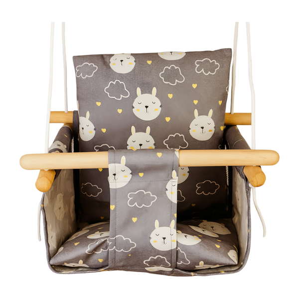 Toddler Swing Seat - Wooden Hanging Chair with Safety Harness