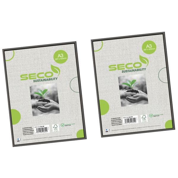 Seco Black A3 Aluminium Picture Frame - Pack of 2