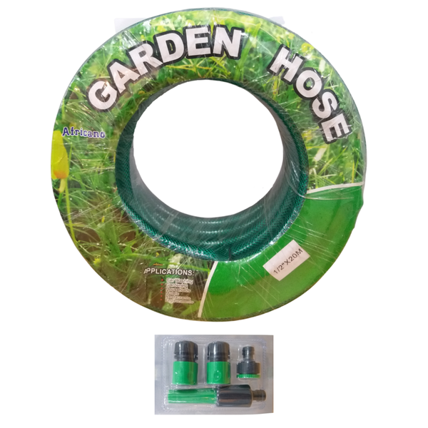 Africano - Garden Hose Pipe 12mm x 20m With 4x Attachable Fittings