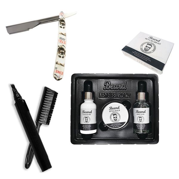 Beard Pen 4 Tip Beard Filler Pencil Kit + Barber Razor + Complete Beard Kit
