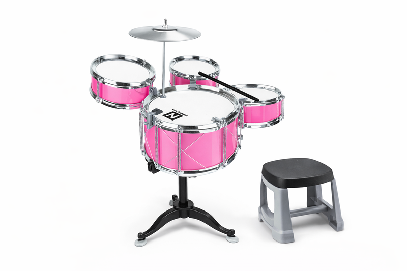 Jazz Drums 6-Piece Kids Drum Set with Stool and Cymbal Pink / Black