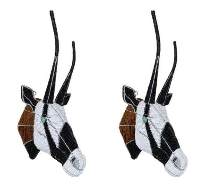 African Bead &amp; Wire Oryx Head Handcrafted Wall Decor Large - Set of 2
