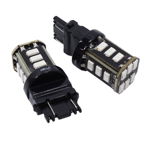 Hella 3157W P27 T20 LED Red Automotive Bulbs - Pair