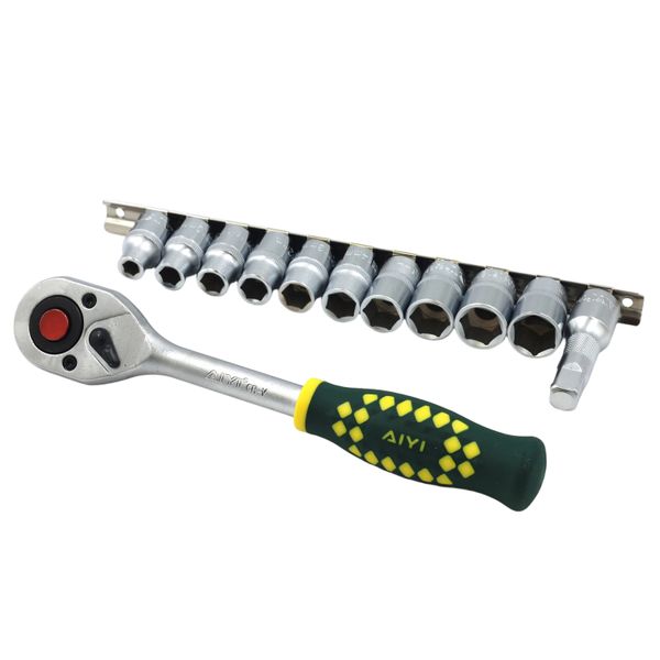 AIYI 12 Piece 1/2-Inch Ratchet &amp; Socket Set CR-V 8-19mm AY282-644