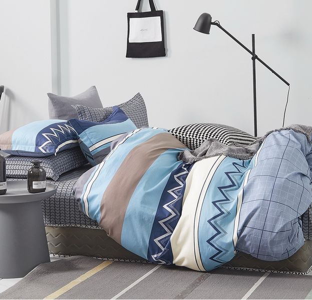 Linen Boutique - Duvet Cover 200 TC 4 Piece Set - Strips Zgzag GreyBlues
