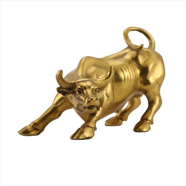 Feng Shui Fortune Brass Bull Statue, Sculpture Golden Copper