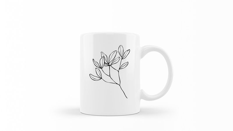 Designer Line Art Coffee Mug - Abstract Plant 2