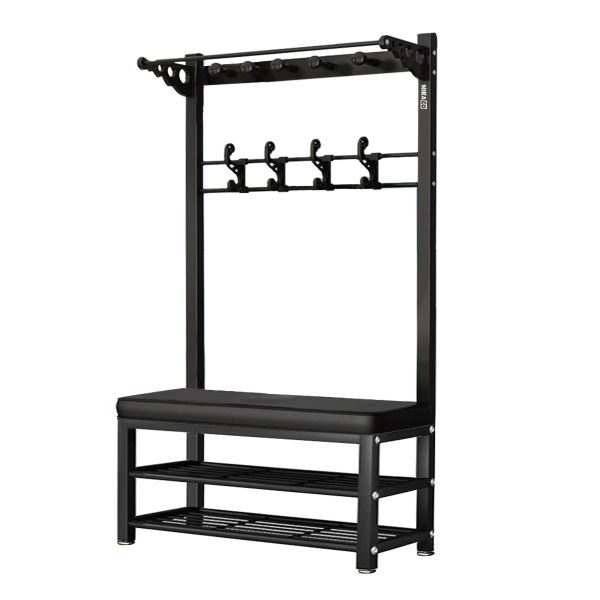 Shoe Bench Coat Rack - PU Black Soft Seat