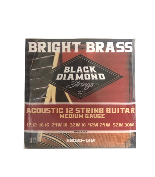 Black Diamond Acoustic 12 String Guitar Set Medium Gauge Bright Brass