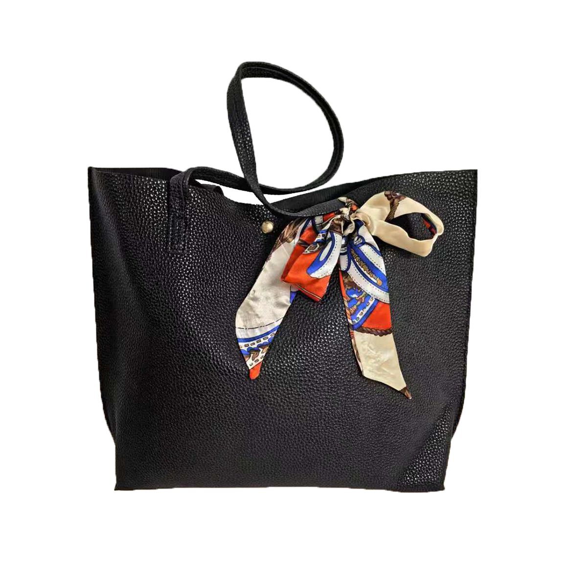 Women Bag Large Capacity Shoulder Bag With Removable Bowknot - Black