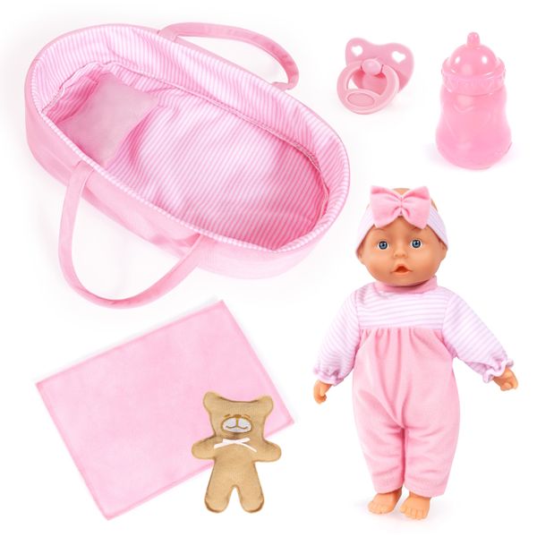 Bayer Dolls Toy Set (Pink/White) with accessories (28cm Tall)