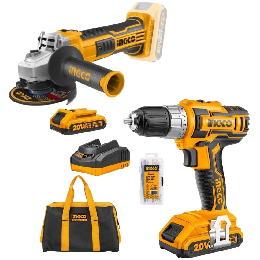 Ingco Cordless Drill, Batteries, Charger, Bag with Cordless Angle