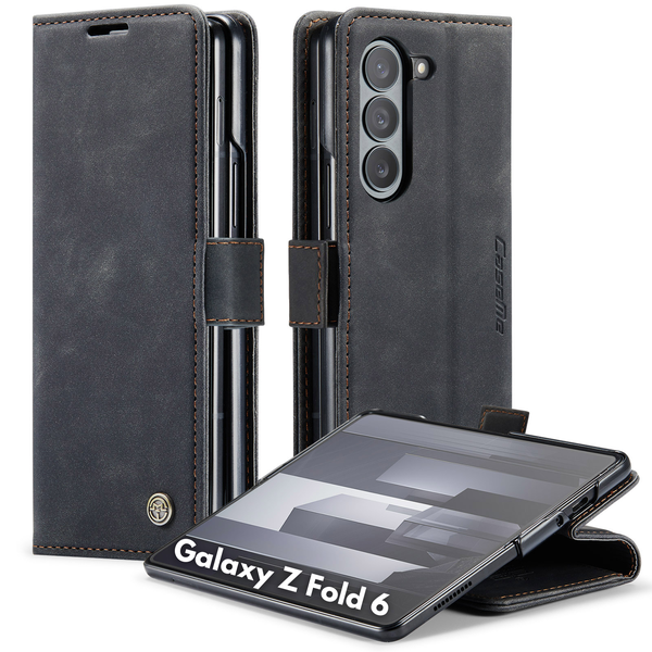 Retro Flip Case Compatible with Galaxy Z Fold 6 Leather Wallet Cover