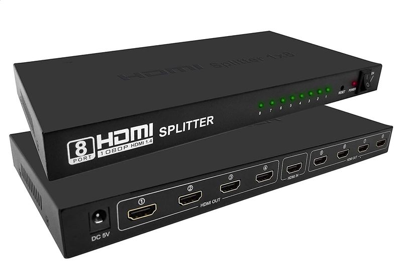 HDMI Splitter 1X8, 1 in 8 Out HDMI Port, Supports 3D 4Kx 2K Full HD 1080P