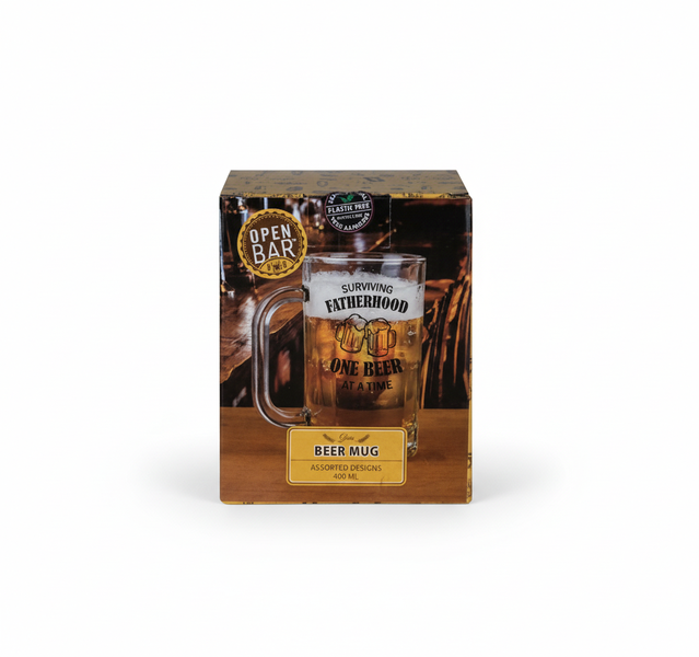 Open Bar 400ml Beer Mug Glass for Dad - Sturdy Drinkware
