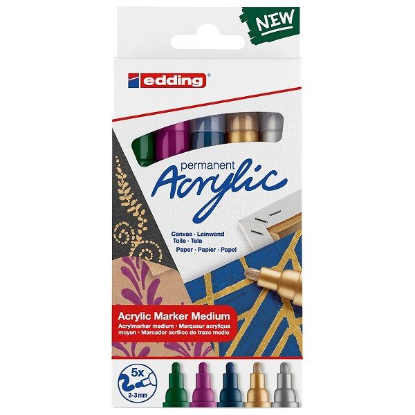 Edding - Permanent Acrylic Marker Medium 5's Metallic