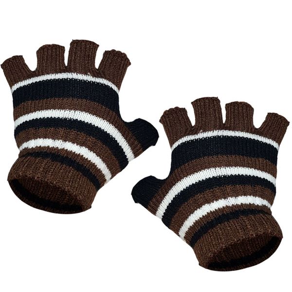 Fingerless Gloves - Brown Stripe