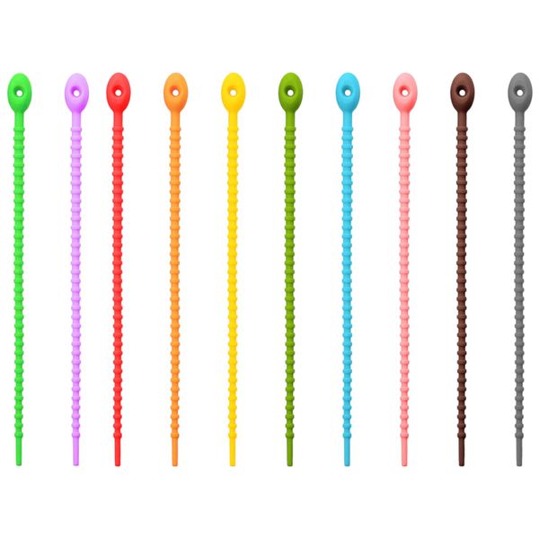 10 Piece - Silicone Reusable Cable Tie Set - Multi-Color