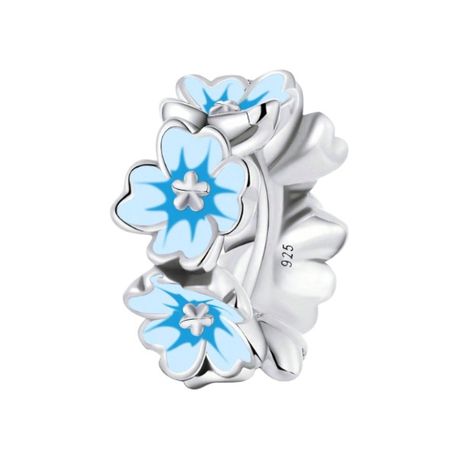 925 Sterling Silver Wild Flowers Charm With Polished Finish - Blue Image